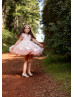 Pink 3D Flower Lace Organza Short Flower Girl Dress